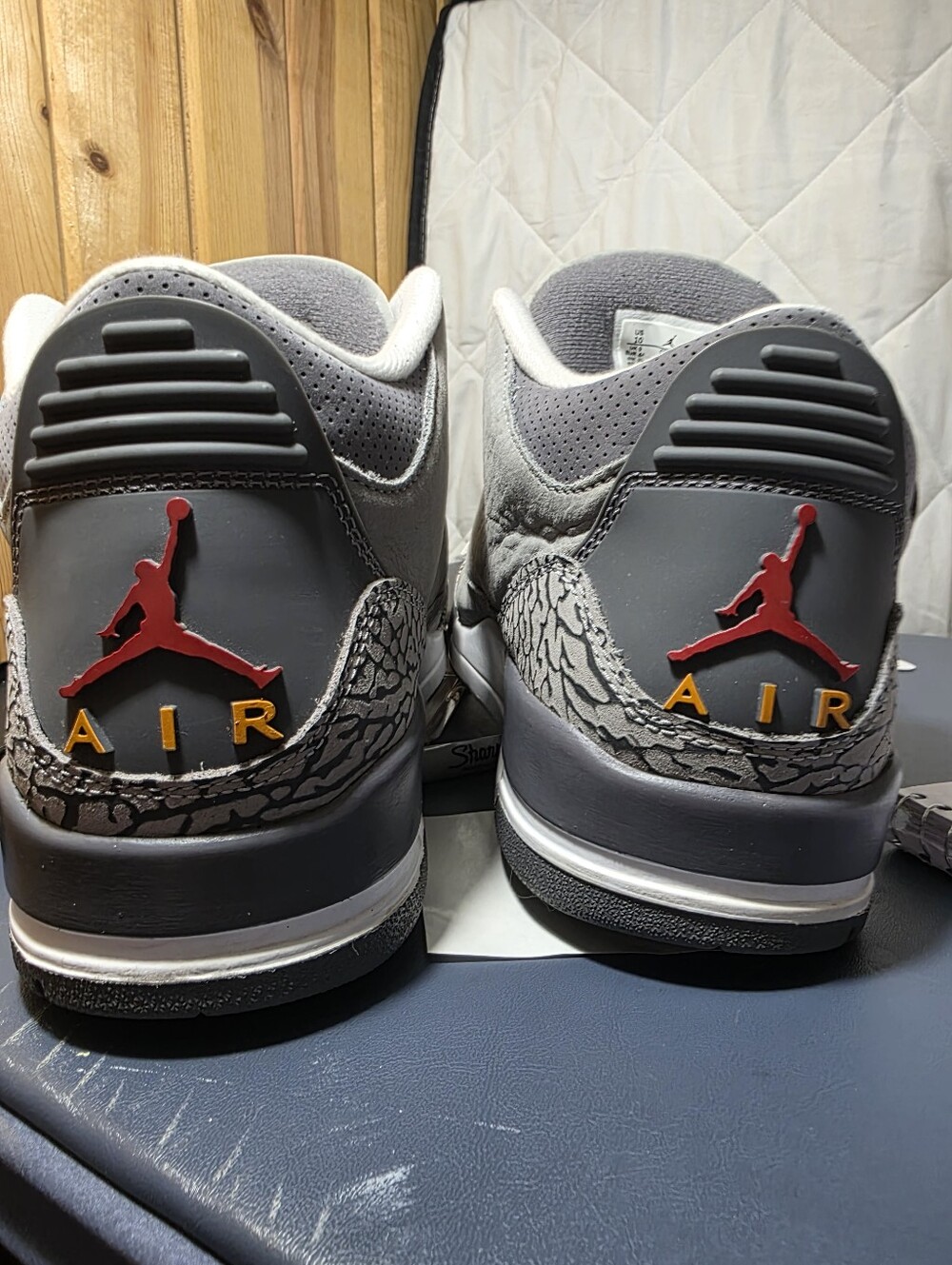 Air Jordan 3 "Cool Grey", Size 10m Suede Sneakers with Red Jumpman - Picture 6 of 7